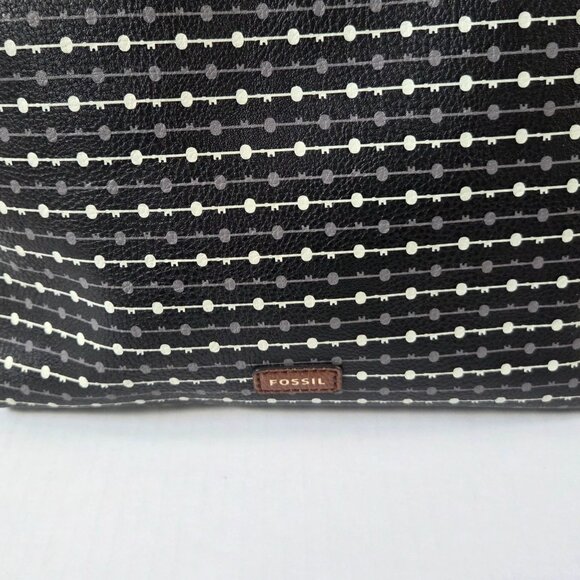 Fossil Mini Shopper Tote Black Key Pattern Brown Vegan Leather Travel Office Bag - Picture 2 of 12